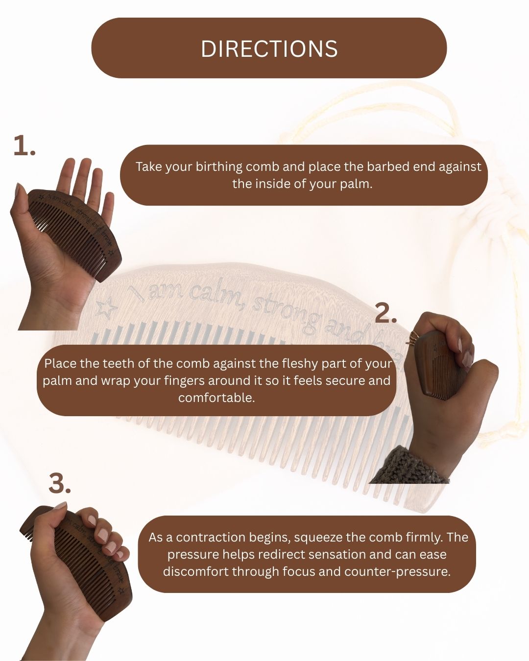 Natural Wood Labour Comb - Image 3